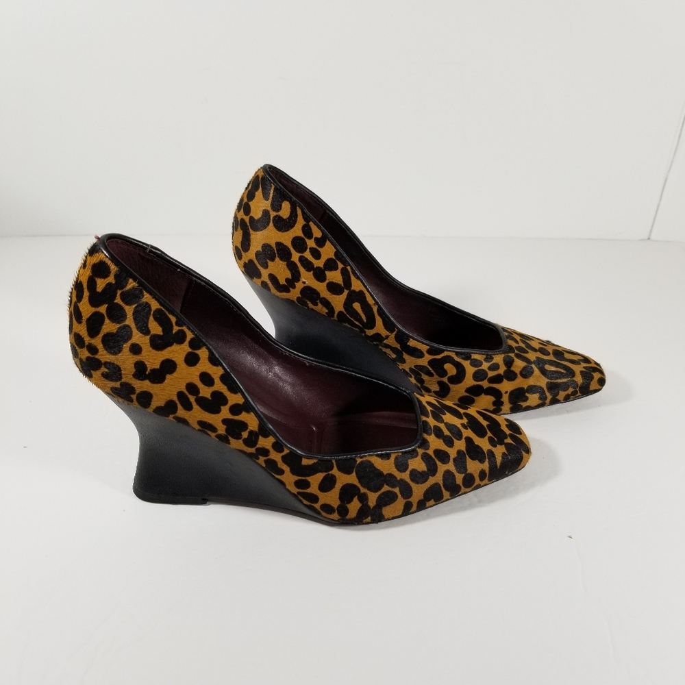 Franco Sarto Carina Shoes Women's 6.5M Wedge Heel Leather Calf Hair Animal Print